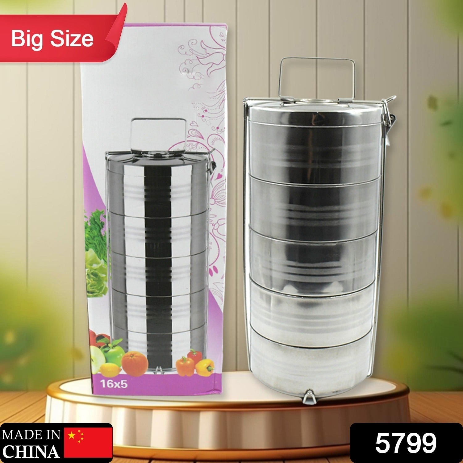 5799 Big Size 5 Compartment Lunch Box Stainless Steel Round Tiffin Traditional Tiffin Box for Kids, College, Office Men and Women Meal Holder with Locking Clip 5 Containers (16x5 Inch) 5799 Big Size 5 Compartment Lunch Box Stainless Steel Round Tiffin Traditional Tiffin Box for Kids, College, Office Men and Women Meal Holder with Locking Clip 5 Containers (16x5 Inch)